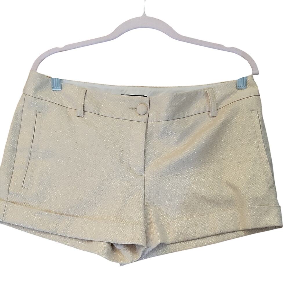 Express Gold Shimmer Low Rise Dress Shorts Womens Sz 10, Metallic, Artsy, Edgy